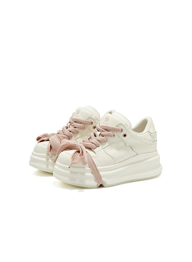 St&Sat Saturday Platform White Sneakers For Women, Spring And Autumn Fashion Versatile Soft Sole Comfortable Height Increasing Casual Sports Shoes - Image 5