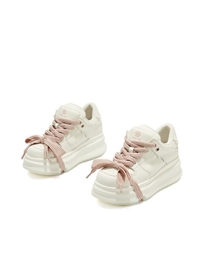 St&Sat Saturday Platform White Sneakers For Women, Spring And Autumn Fashion Versatile Soft Sole Comfortable Height Increasing Casual Sports Shoes - Image 2