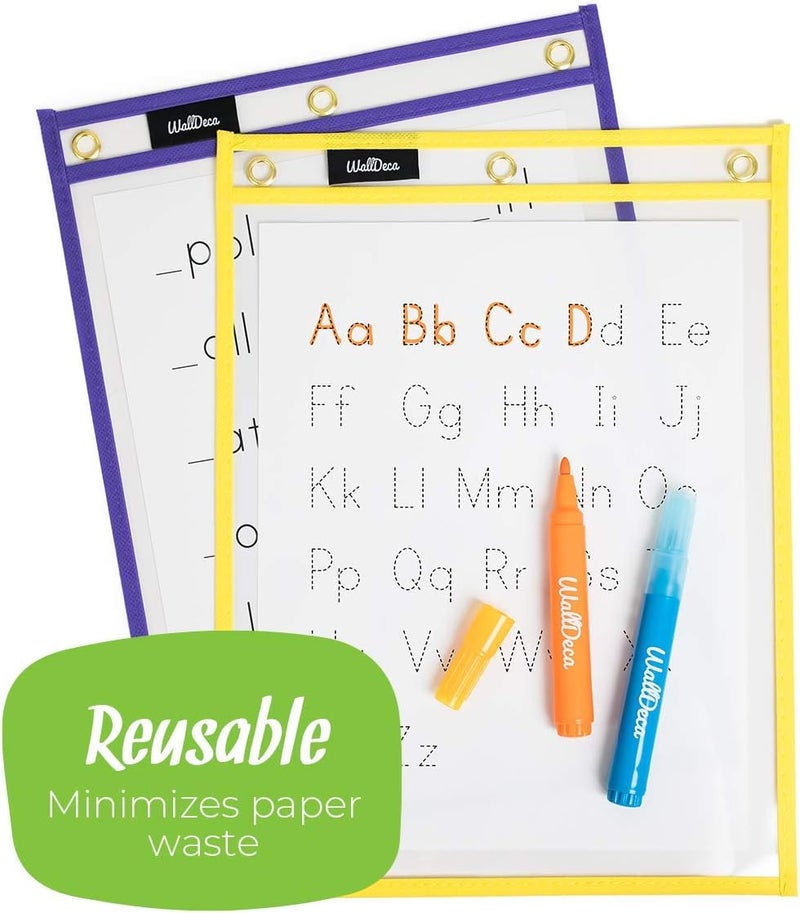 WallDeca Dry Erase Plastic Sleeves for Paper 8.5x11 inches 25 pk - Dry Erase Pockets Reusable Sleeves - Plastic Covers for Paper Holder Pack, Write and Wipe Pockets, Clear Pockets for Classroom - Image 3
