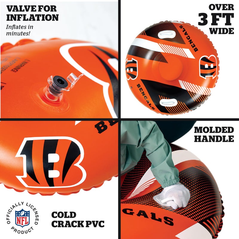 بيج ماوث NFL Snow Tube الثقيلة نفخ زلاجات للأنابيب ألعاب الشتاء متعة للأطفال والكبار هدايا كرة القدم للبنين - سينسيناتي بنغلس - Image 3