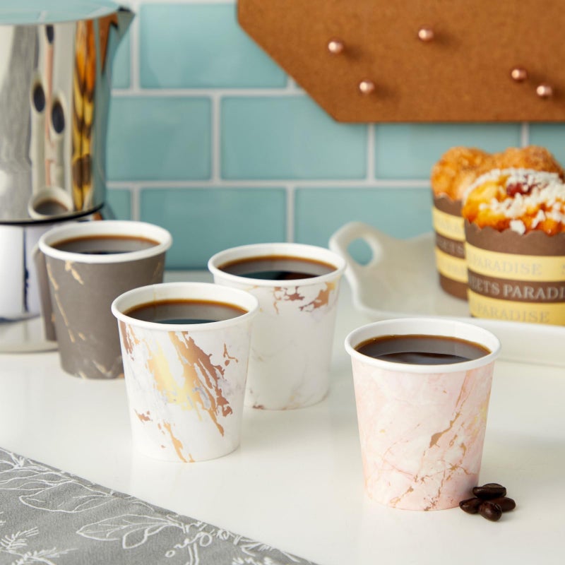 Sparkle and Bash 100 Pack 4 Oz Mini Disposable Paper Cups - Marble Disposable Party Cup for Espresso  Mouthwash  Tea  Coffee  Versatile and High-Quality Espresso Cups - Image 2