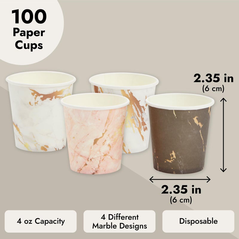 Sparkle and Bash 100 Pack 4 Oz Mini Disposable Paper Cups - Marble Disposable Party Cup for Espresso  Mouthwash  Tea  Coffee  Versatile and High-Quality Espresso Cups - Image 4