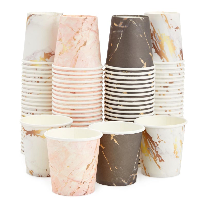 Sparkle and Bash 100 Pack 4 Oz Mini Disposable Paper Cups - Marble Disposable Party Cup for Espresso  Mouthwash  Tea  Coffee  Versatile and High-Quality Espresso Cups - Image 1