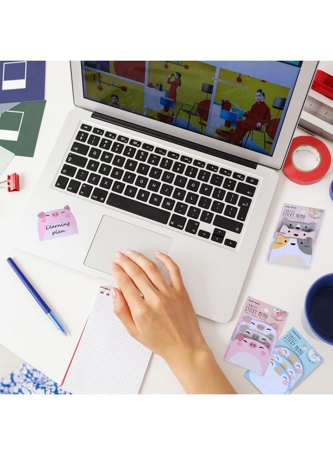 مولين ملاحظات لاصقة لطيفة، مجموعة من 6 ملاحظات لاصقة كرتونية وأقلام تحديد على شكل حيوانات وأعلام ولوحات ملاحظات ذاتية اللصق للطلاب والمكتب المنزلي وزملاء السكن هدايا مستلزمات Tab 270 ورقة - Image 3