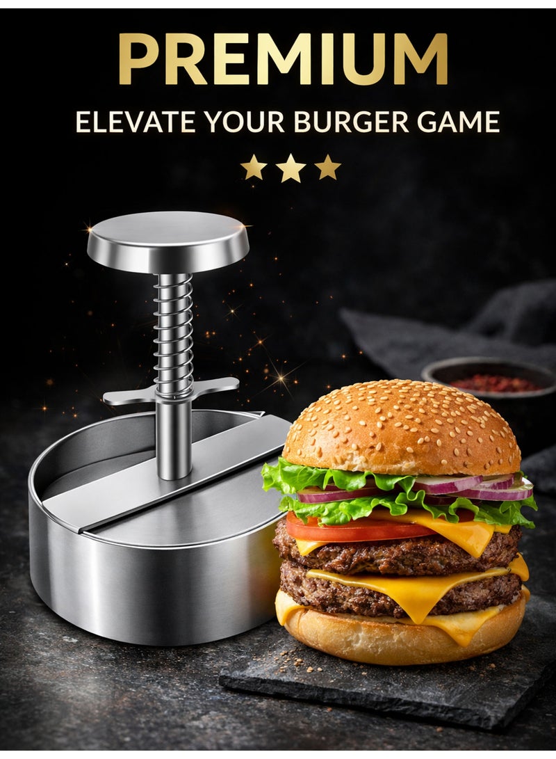 10cm Stainless Steel Burger Press – Adjustable Non Stick Hamburger Patty Maker with Spring Button for BBQ & Homemade Burgers - Image 4