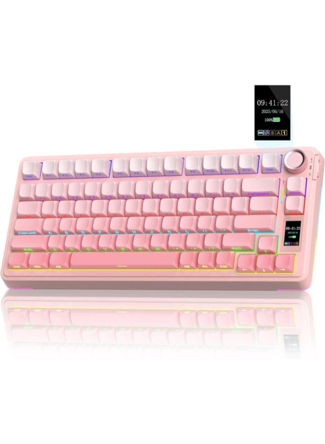 AULA S75 Pro Gaming Keyboard 75%, BT5.0/2.4G/USB-C Wireless Mechanical Keyboard with Display & Button, Five-Layer Padding Structure, QWERTY, RGB, Hot Swap, Creamy Sound (Pink) - Image 1