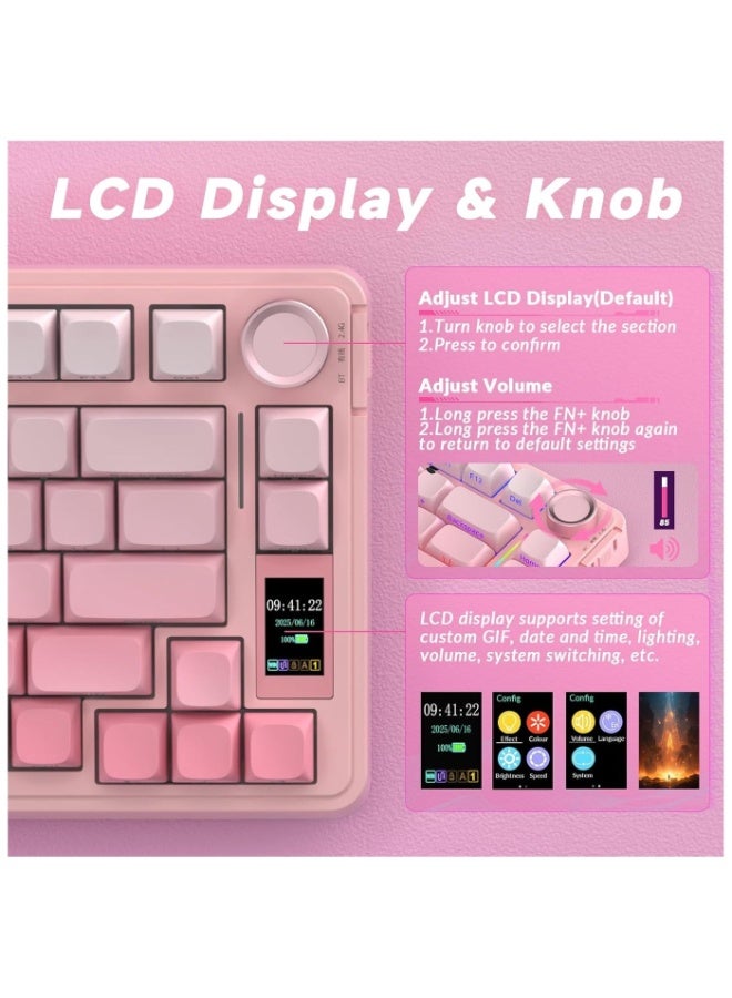AULA S75 Pro Gaming Keyboard 75%, BT5.0/2.4G/USB-C Wireless Mechanical Keyboard with Display & Button, Five-Layer Padding Structure, QWERTY, RGB, Hot Swap, Creamy Sound (Pink) - Image 4