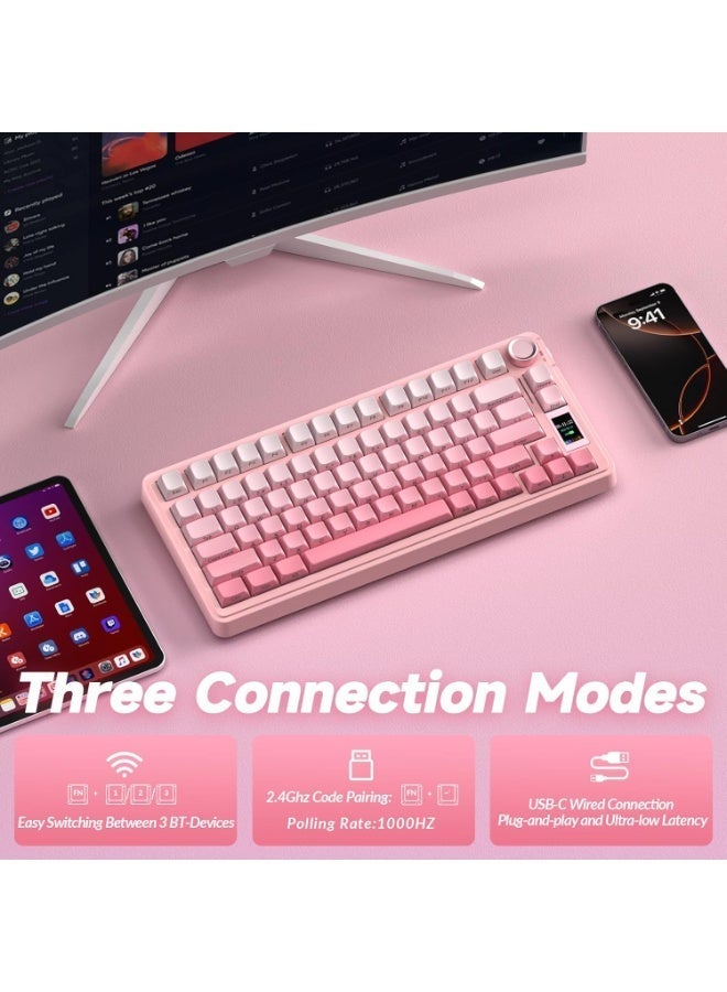 AULA S75 Pro Gaming Keyboard 75%, BT5.0/2.4G/USB-C Wireless Mechanical Keyboard with Display & Button, Five-Layer Padding Structure, QWERTY, RGB, Hot Swap, Creamy Sound (Pink) - Image 2