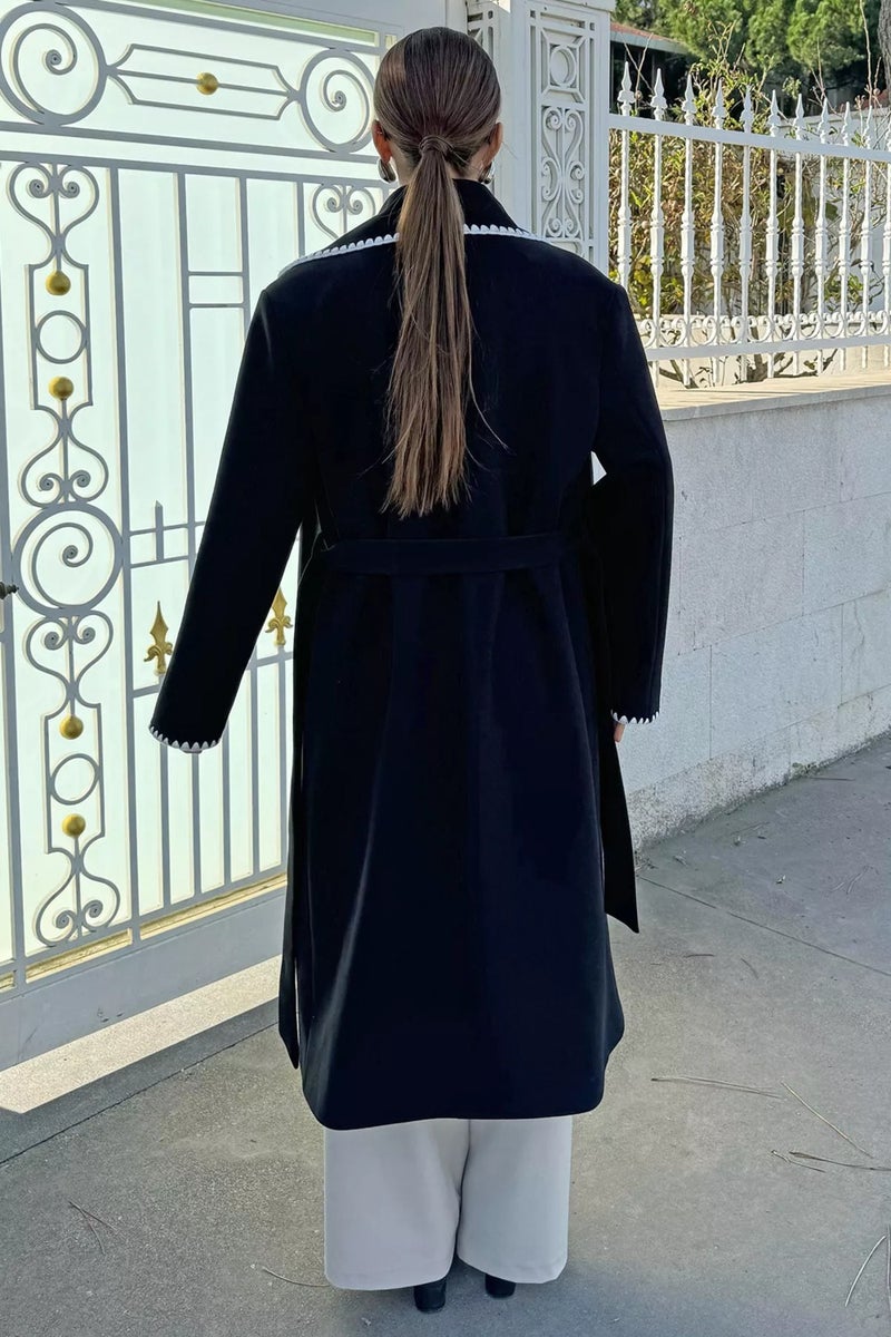 Gülseli Rose Lined Waist Belted Women's Cashmere Coat - Image 4