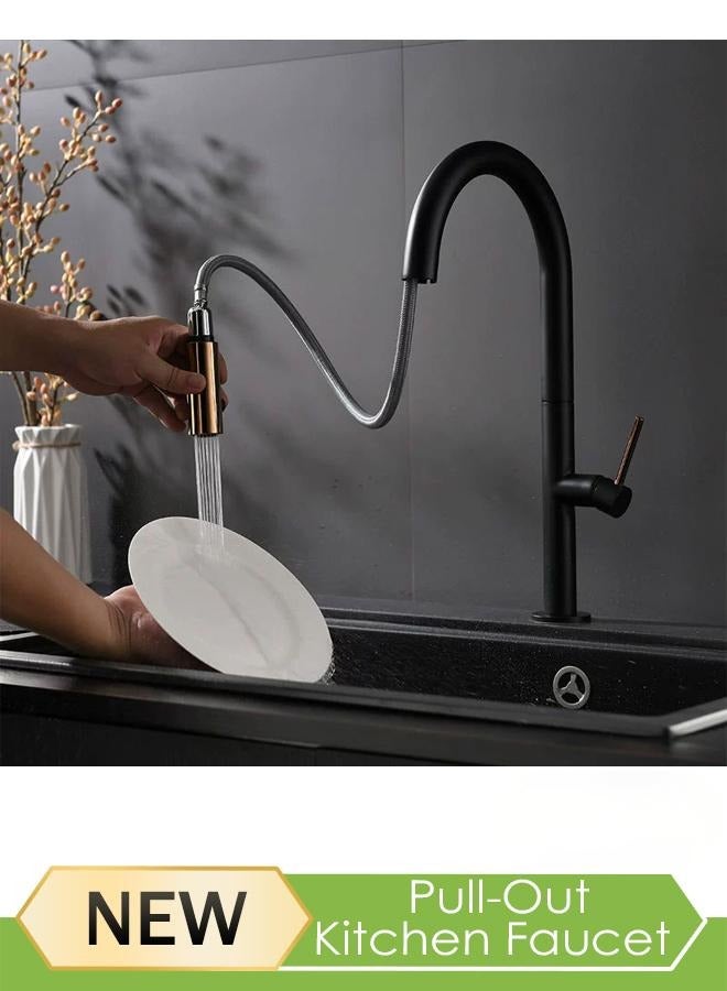 Rotatable Pull Down Sink Sprayer Ceramic Valve Copper Water Tap, Kitchen Faucet Switch Swivel Spout Sink Mixer Tap Single Handle Deck Mount Hot Cold - Image 1
