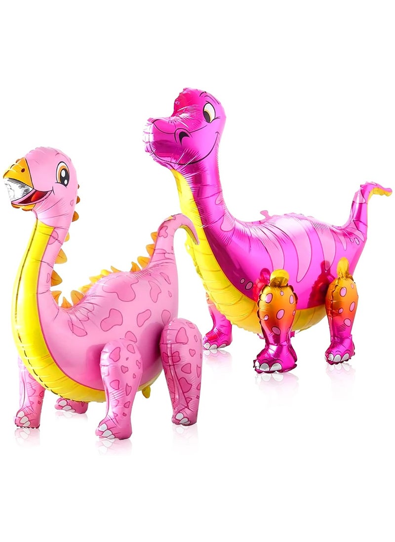 KATCHON KatchOn, Large Pink Dinosaur Balloon Girl - 35 Inch | Pink Dinosaur Party Supplies | Self Standing Girl Dinosaur Balloons for Birthday Party  - Image 1