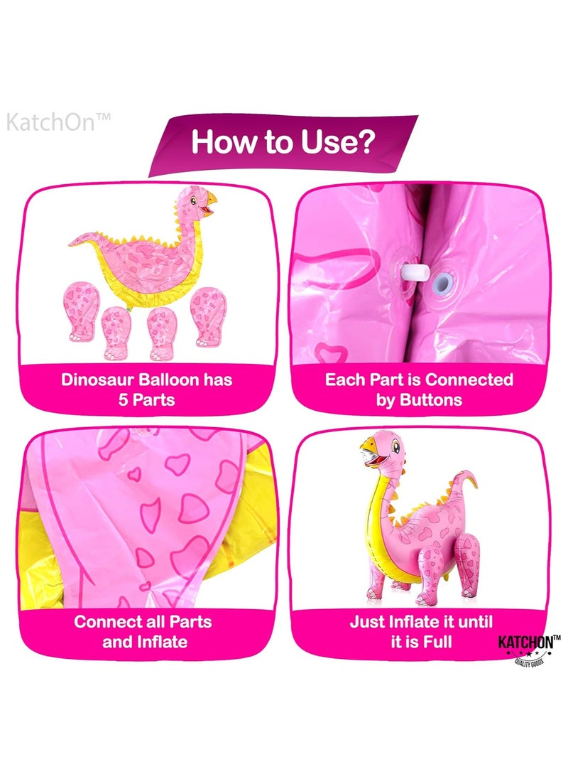 KATCHON KatchOn, Large Pink Dinosaur Balloon Girl - 35 Inch | Pink Dinosaur Party Supplies | Self Standing Girl Dinosaur Balloons for Birthday Party  - Image 3