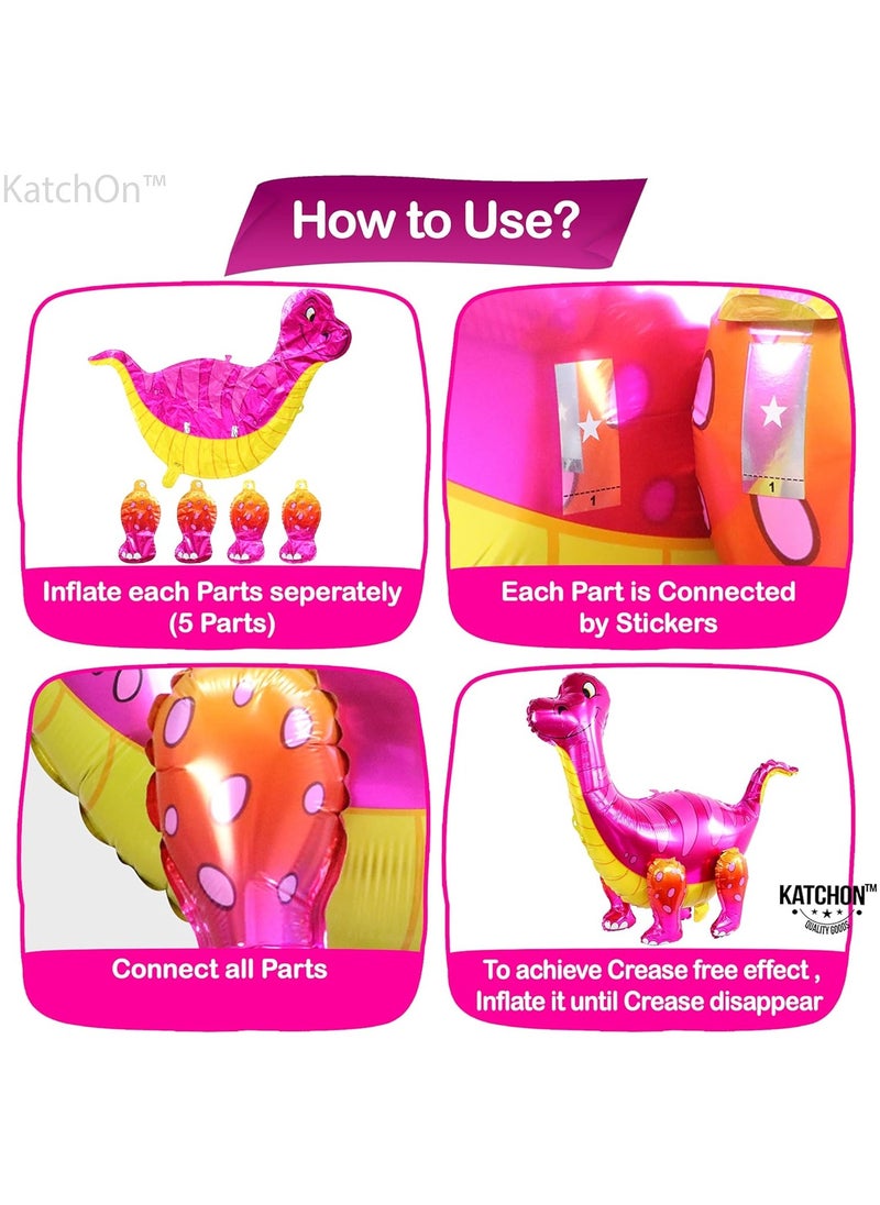 KATCHON KatchOn, Large Pink Dinosaur Balloon Girl - 35 Inch | Pink Dinosaur Party Supplies | Self Standing Girl Dinosaur Balloons for Birthday Party  - Image 4