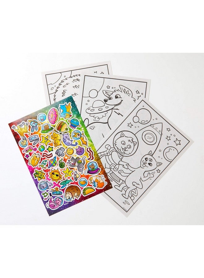 Crayola Unicreatures & Cosmic Cats Coloring Book Set 2 Pack (96Pgs) Animal Sticker Sheet Metallic Crayons & Glitter Crayons - Image 4