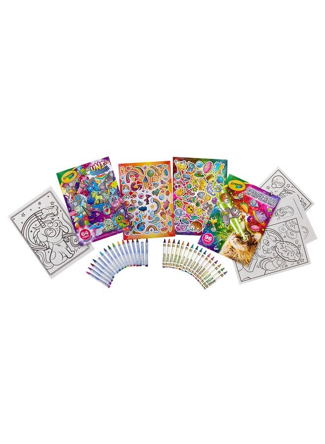 Crayola Unicreatures & Cosmic Cats Coloring Book Set 2 Pack (96Pgs) Animal Sticker Sheet Metallic Crayons & Glitter Crayons - Image 1