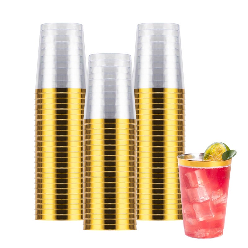 Goodluck 50PCS 10oz Gold Plastic Cups for Party  Disposable Gold Rim Cups  Plastic Cocktail Glasses for Wedding Thanksgiving  Christmas  and Parties - Image 1