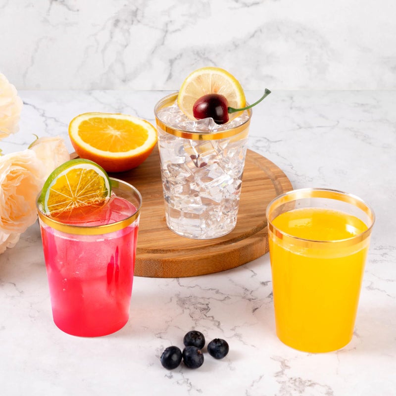 Goodluck 50PCS 10oz Gold Plastic Cups for Party  Disposable Gold Rim Cups  Plastic Cocktail Glasses for Wedding Thanksgiving  Christmas  and Parties - Image 2