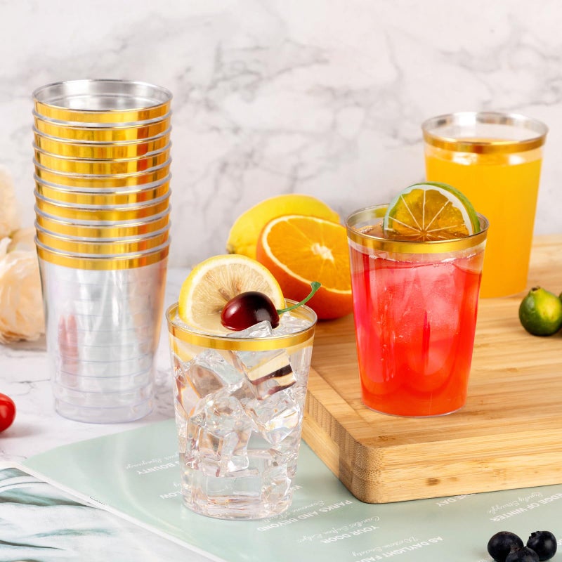 Goodluck 50PCS 10oz Gold Plastic Cups for Party  Disposable Gold Rim Cups  Plastic Cocktail Glasses for Wedding Thanksgiving  Christmas  and Parties - Image 5