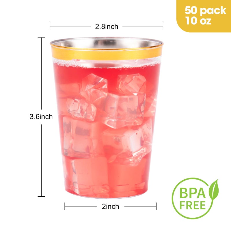 Goodluck 50PCS 10oz Gold Plastic Cups for Party  Disposable Gold Rim Cups  Plastic Cocktail Glasses for Wedding Thanksgiving  Christmas  and Parties - Image 4