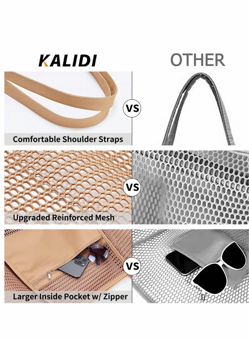 Excefore Mesh Beach Bag for Women, Large Tote Bag Lightweight Foldable Beach Tote with Zipper Pocket for Women Vacation Beach Pool Trip  - Image 4