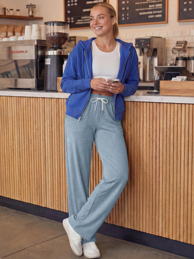 ODODOS Women's Straight Leg Pants Ultra Soft odSTRATUM Tech Relaxed Casual Pajama Lounge Pants with Pockets-29 Inseam, Dusty Blue Heather, Medium - Image 2