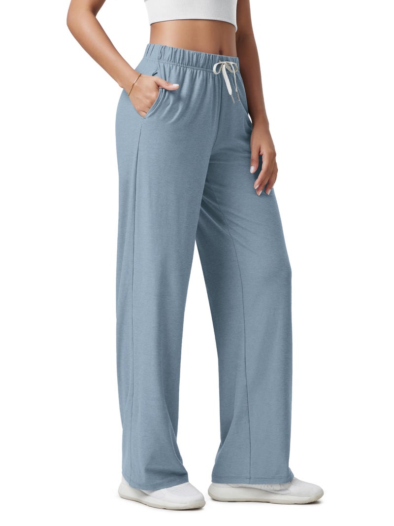ODODOS Women's Straight Leg Pants Ultra Soft odSTRATUM Tech Relaxed Casual Pajama Lounge Pants with Pockets-29 Inseam, Dusty Blue Heather, Medium - Image 1
