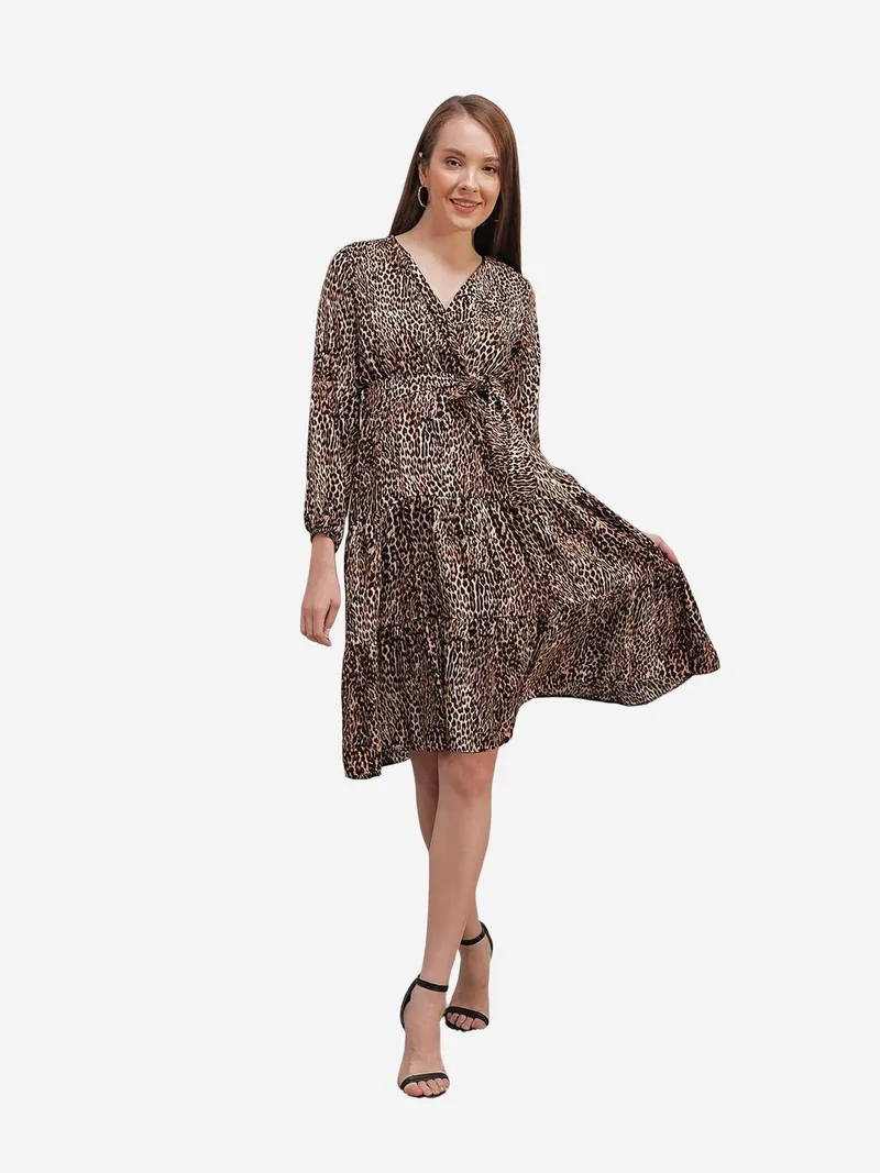 BIG DART BDART Leopard Print Midi Dress with Bow