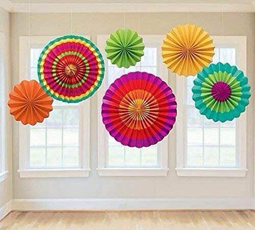 LB L B Multi Color Decoration Paper Fan Combo for Theme Party, Birthday, Celebrations, Anniversary, Event Festive Decoration ( Pack of 6) - Image 1