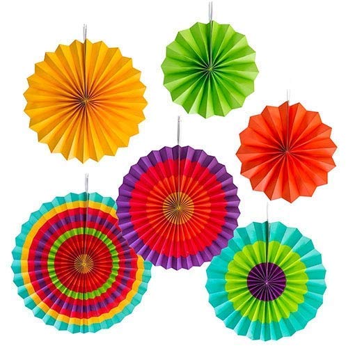 LB L B Multi Color Decoration Paper Fan Combo for Theme Party, Birthday, Celebrations, Anniversary, Event Festive Decoration ( Pack of 6) - Image 2