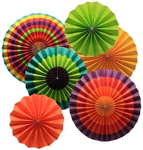 LB L B Multi Color Decoration Paper Fan Combo for Theme Party, Birthday, Celebrations, Anniversary, Event Festive Decoration ( Pack of 6) - Image 3