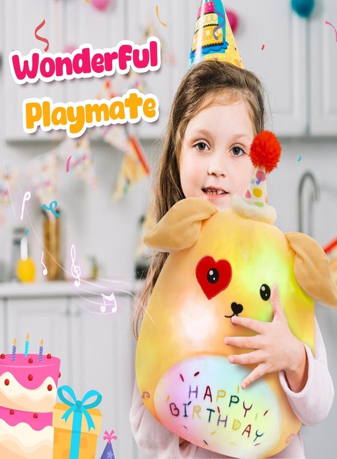 BSTAOFY Light up Music Happy Birthday Puppy Dog Soft Plush Pillow Stuffed Animal Dog Birthday Gift for Toddler Kids Girls, 14'' - Image 2
