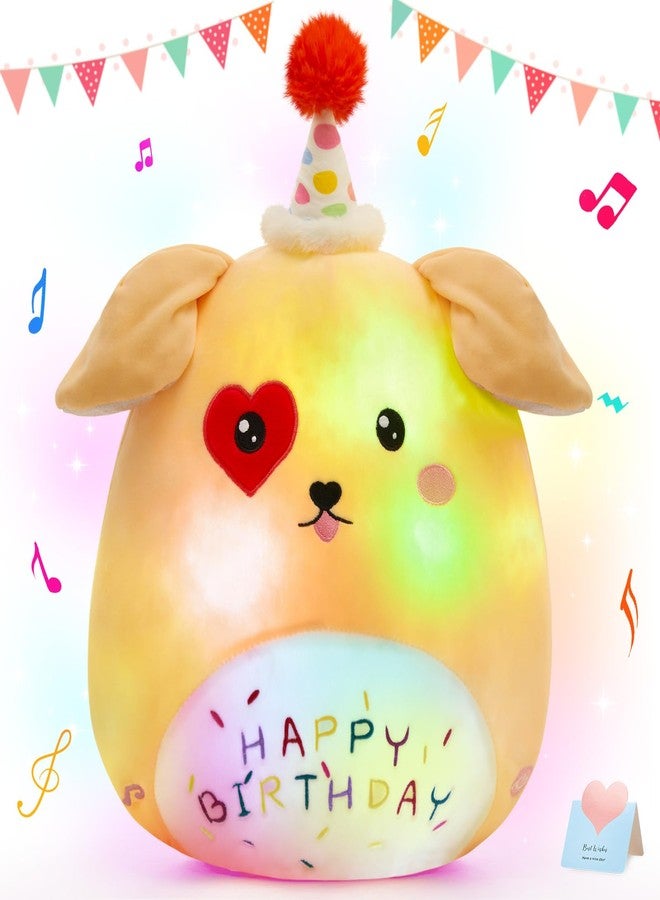 BSTAOFY Light up Music Happy Birthday Puppy Dog Soft Plush Pillow Stuffed Animal Dog Birthday Gift for Toddler Kids Girls, 14'' - Image 1