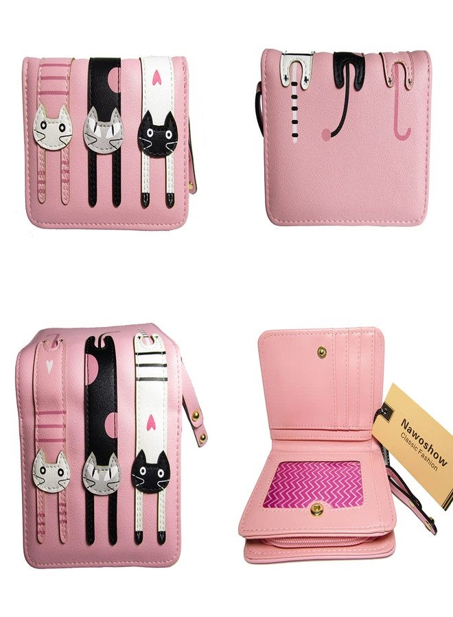 Nawoshow Women Cute Cat Wallet Coin Purse Bifold Wallet Clutch Bag (A-Pink) - Image 2