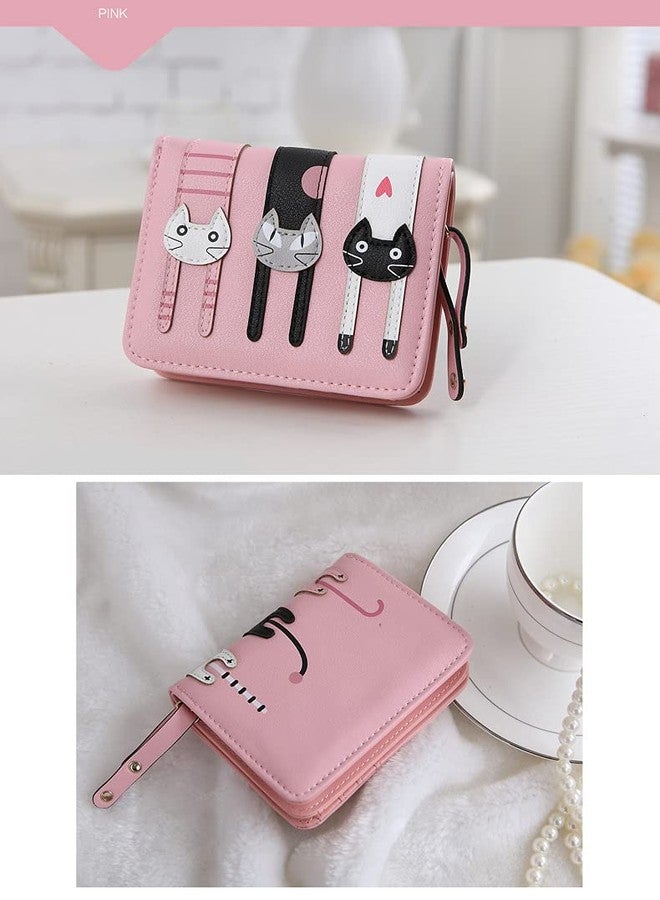 Nawoshow Women Cute Cat Wallet Coin Purse Bifold Wallet Clutch Bag (A-Pink) - Image 4