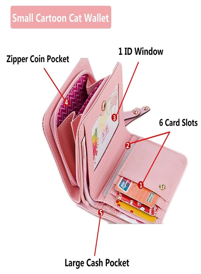 Nawoshow Women Cute Cat Wallet Coin Purse Bifold Wallet Clutch Bag (A-Pink) - Image 3