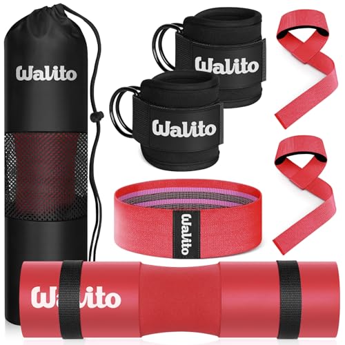 WALITO 7Pcs Barbell Pad Set for Hip Thrust - Squat Pad,Gym Accessories for Women with Bar Bad,Bench Press, with Gym Ankle Straps,Resistance Bands for Working Out,Lifting Strap,Carry Bag - Image 1