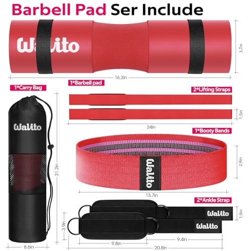 WALITO 7Pcs Barbell Pad Set for Hip Thrust - Squat Pad,Gym Accessories for Women with Bar Bad,Bench Press, with Gym Ankle Straps,Resistance Bands for Working Out,Lifting Strap,Carry Bag - Image 2