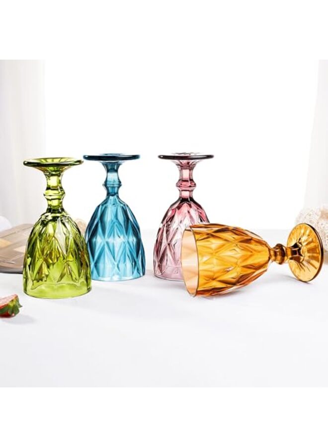 مجموعة من 4 أكواب نبيذ عتيقة، أكواب مياه ملونة قابلة لإعادة الاستخدام سعة 12 أونصة، بنمط منقوش فريد، أكواب نبيذ غير قابلة للكسر، أكواب شرب شفافة لحفلات الزفاف، متعددة الألوان - Image 3