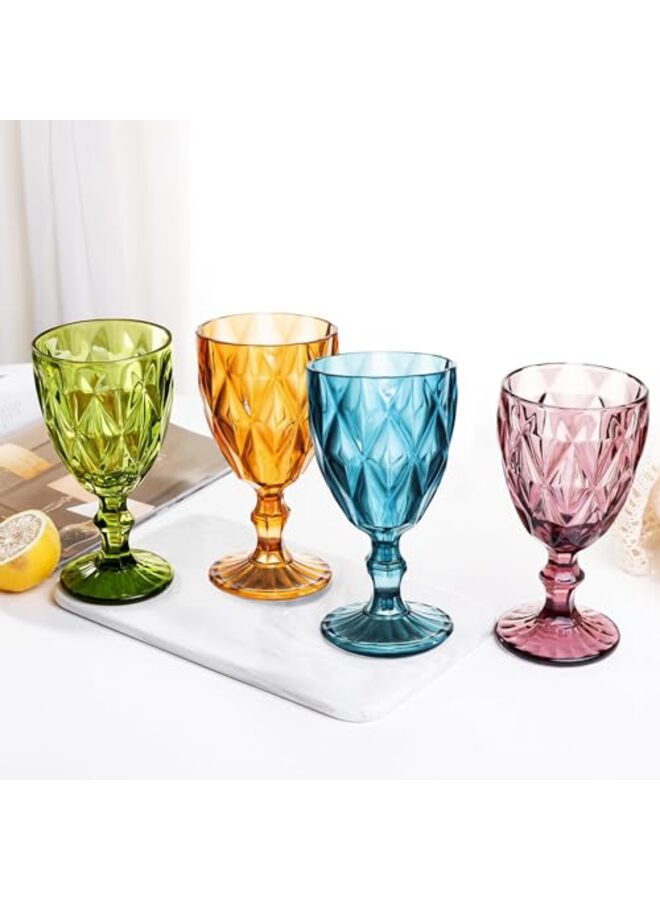 مجموعة من 4 أكواب نبيذ عتيقة، أكواب مياه ملونة قابلة لإعادة الاستخدام سعة 12 أونصة، بنمط منقوش فريد، أكواب نبيذ غير قابلة للكسر، أكواب شرب شفافة لحفلات الزفاف، متعددة الألوان - Image 1
