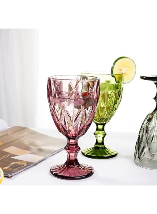 مجموعة من 4 أكواب نبيذ عتيقة، أكواب مياه ملونة قابلة لإعادة الاستخدام سعة 12 أونصة، بنمط منقوش فريد، أكواب نبيذ غير قابلة للكسر، أكواب شرب شفافة لحفلات الزفاف، متعددة الألوان - Image 4