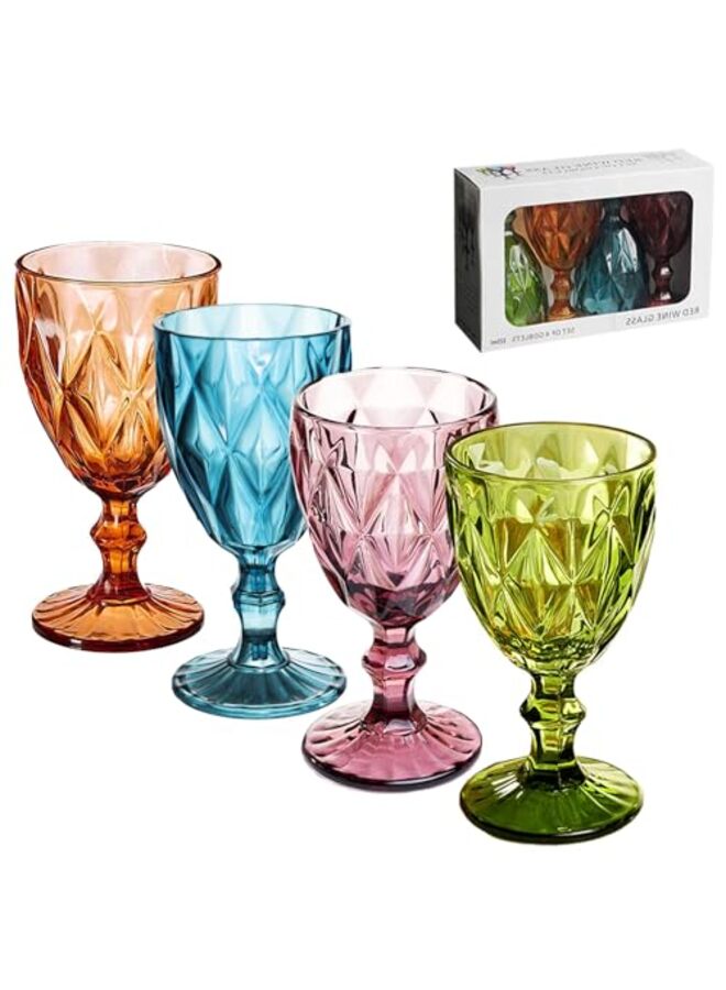 مجموعة من 4 أكواب نبيذ عتيقة، أكواب مياه ملونة قابلة لإعادة الاستخدام سعة 12 أونصة، بنمط منقوش فريد، أكواب نبيذ غير قابلة للكسر، أكواب شرب شفافة لحفلات الزفاف، متعددة الألوان - Image 5