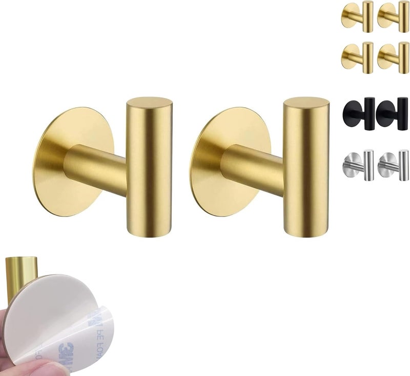 2 - Pack Gold Self Adhesive Towel Hook 鈥?Rustproof Stainless Steel Hooks for Hanging Towels , Keys , Coats , and Clothes - Image 1