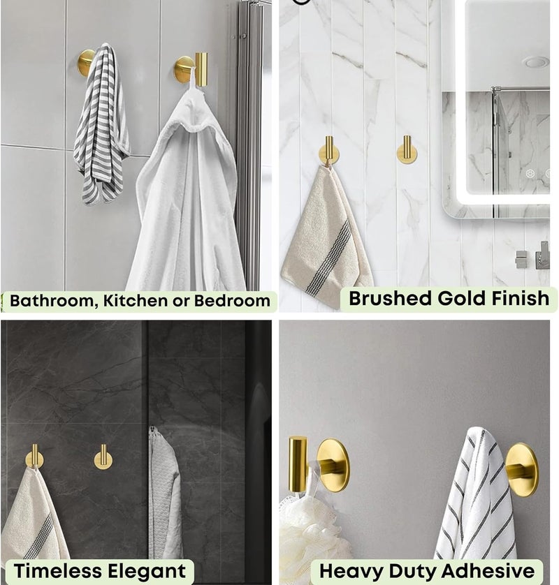 2 - Pack Gold Self Adhesive Towel Hook 鈥?Rustproof Stainless Steel Hooks for Hanging Towels , Keys , Coats , and Clothes - Image 2