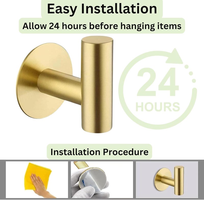 2 - Pack Gold Self Adhesive Towel Hook 鈥?Rustproof Stainless Steel Hooks for Hanging Towels , Keys , Coats , and Clothes - Image 4