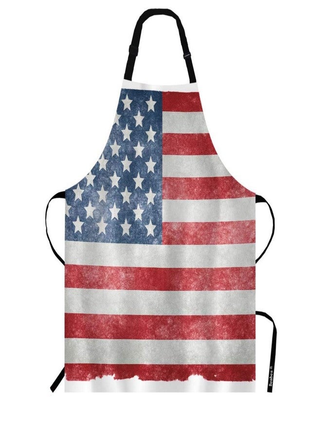 Beabes Grungy US Flag Chef Apron 27 X 31 Inch Vintage American Flag Red Stripes Ancient Country Flag Non-Pilling Bib Apron For BBQ Grilling Gardening With Adjustable Neck Strap - Image 1