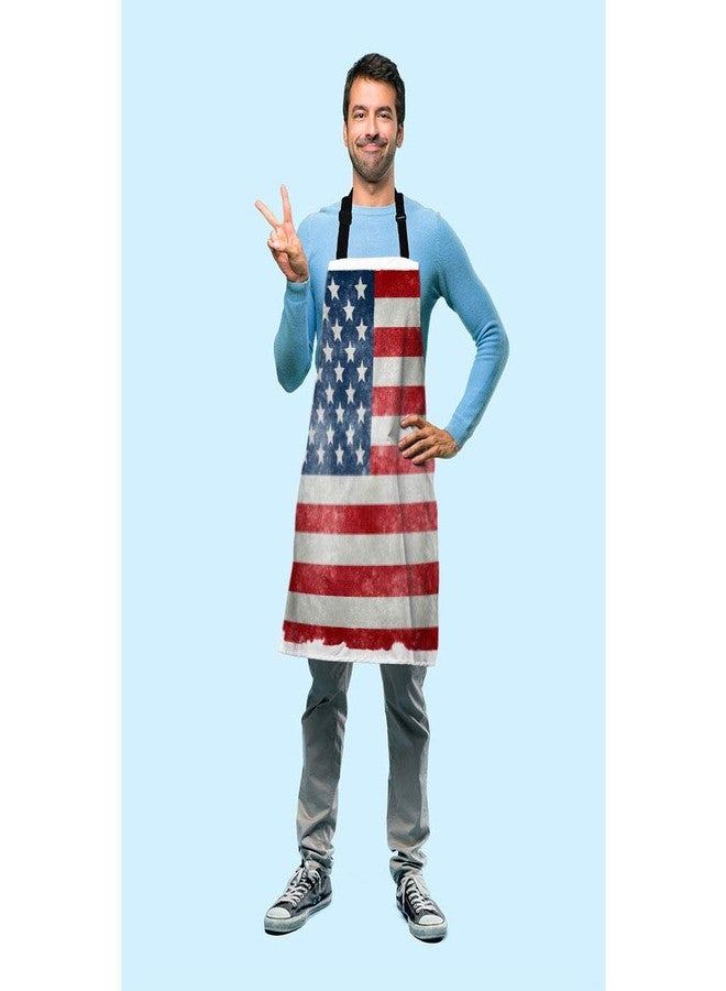 Beabes Grungy US Flag Chef Apron 27 X 31 Inch Vintage American Flag Red Stripes Ancient Country Flag Non-Pilling Bib Apron For BBQ Grilling Gardening With Adjustable Neck Strap - Image 3