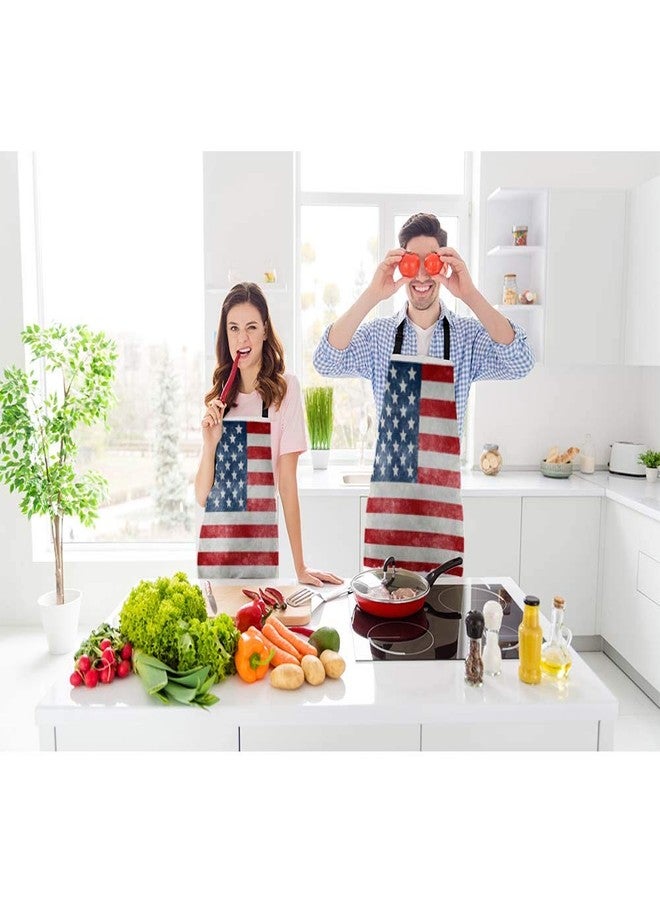 Beabes Grungy US Flag Chef Apron 27 X 31 Inch Vintage American Flag Red Stripes Ancient Country Flag Non-Pilling Bib Apron For BBQ Grilling Gardening With Adjustable Neck Strap - Image 2