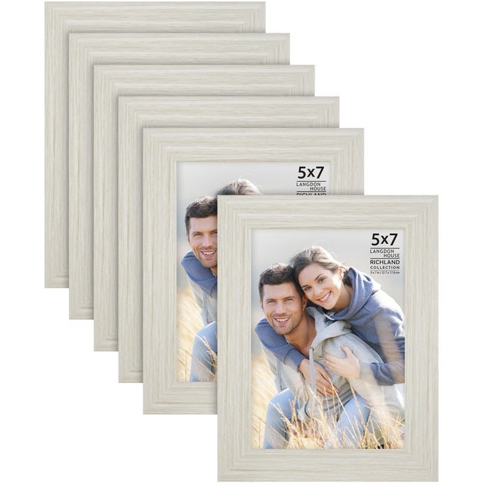 5X7 PICTURE FRAMES ALMOND WHITE 6 PACK WOODGRAIN STYLE WALL MOUNT OR TABLE TOP RICHLAND COLLECTION