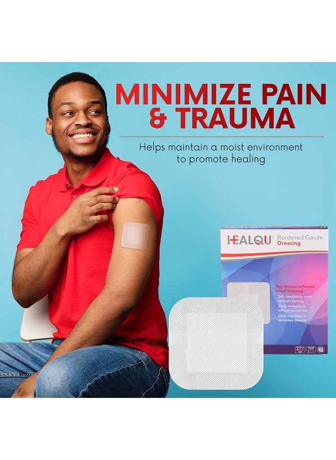 HEALQU - HEALQU Bordered Gauze Island Dressing - 30 Count, 4" x 4" Sterile Individually Wrapped Gauze Pads with Water-Resistant, Non-Woven Backing - Soft and Breathable Wound Dressing for First Aid and Medical - Image 1