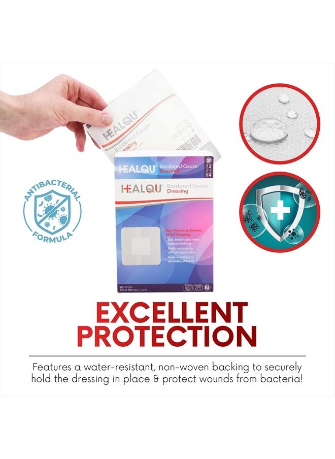 HEALQU - HEALQU Bordered Gauze Island Dressing - 30 Count, 4" x 4" Sterile Individually Wrapped Gauze Pads with Water-Resistant, Non-Woven Backing - Soft and Breathable Wound Dressing for First Aid and Medical - Image 1